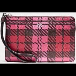 Coach pink plaid wristlet